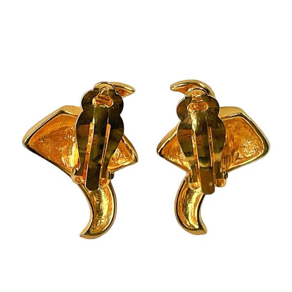 Givenchy Gold Plated White Rhinestones Vtg Zig Zag 1980s Geometric Clip Earrings - Picture 2 of 3